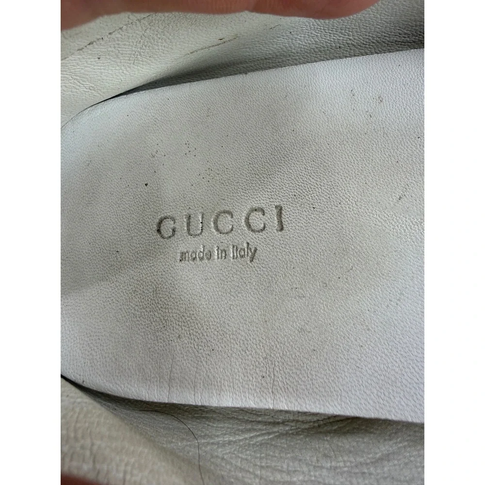 Gucci Driving Loafers men’s 9.5 White Leather Web Stripe Bow Slip On Shoes